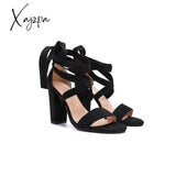 Xajzpa - Women’s Wedding High Heels Lace Up Sandals Chunky Block Ankle Tie Strappy Pumps