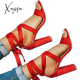 Xajzpa - Women’s Wedding High Heels Lace Up Sandals Chunky Block Ankle Tie Strappy Pumps