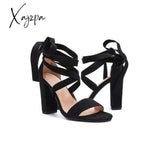 Xajzpa - Women’s Wedding High Heels Lace Up Sandals Chunky Block Ankle Tie Strappy Pumps