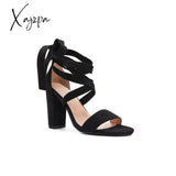 Xajzpa - Women’s Wedding High Heels Lace Up Sandals Chunky Block Ankle Tie Strappy Pumps