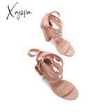 Xajzpa - Women’s Wedding High Heels Lace Up Sandals Chunky Block Ankle Tie Strappy Pumps