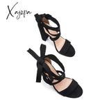 Xajzpa - Women’s Wedding High Heels Lace Up Sandals Chunky Block Ankle Tie Strappy Pumps