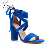 Xajzpa - Women’s Wedding High Heels Lace Up Sandals Chunky Block Ankle Tie Strappy Pumps