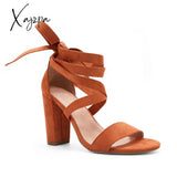 Xajzpa - Women’s Wedding High Heels Lace Up Sandals Chunky Block Ankle Tie Strappy Pumps