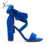 Xajzpa - Women’s Wedding High Heels Lace Up Sandals Chunky Block Ankle Tie Strappy Pumps