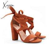 Xajzpa - Women’s Wedding High Heels Lace Up Sandals Chunky Block Ankle Tie Strappy Pumps