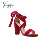 Xajzpa - Women’s Wedding High Heels Lace Up Sandals Chunky Block Ankle Tie Strappy Pumps