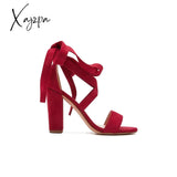 Xajzpa - Women’s Wedding High Heels Lace Up Sandals Chunky Block Ankle Tie Strappy Pumps