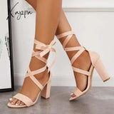 Xajzpa - Women’s Wedding High Heels Lace Up Sandals Chunky Block Ankle Tie Strappy Pumps Pink / 5