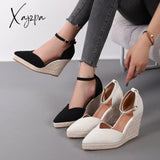 Xajzpa - Women’s Wedges Sandals Summer Pointed Toe Ladies Shoes Buckle Strap Elegant Female