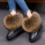 Xajzpa - Women's Winter Boots Genuine Leather Natural Real Fox Fur Snow Boots Short Ankle Boots Fur Boots Female Flat Heel Shoes