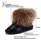 Xajzpa - Women’s Winter Boots Genuine Leather Natural Real Fox Fur Snow Short Ankle Female Flat