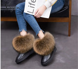 Xajzpa - Women’s Winter Boots Genuine Leather Natural Real Fox Fur Snow Short Ankle Female Flat