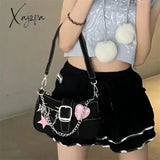 Xajzpa - Y2K Cool Shoulder Bag For Women Heart Letter Star Applique Chain Black Handbag Hip Hop