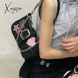 Xajzpa - Y2K Cool Shoulder Bag For Women Heart Letter Star Applique Chain Black Handbag Hip Hop