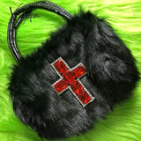 Xajzpa - Y2K Gothic Handbag Soft Plush Black Cross Applique Shoulder Bag Fashion Harajuku Style