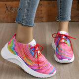 Xajzpa - Yellow Casual Sportswear Daily Patchwork Frenulum Tie-Dye Round Mesh Breathable