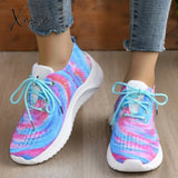 Xajzpa - Yellow Casual Sportswear Daily Patchwork Frenulum Tie-Dye Round Mesh Breathable
