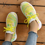 Xajzpa - Yellow Casual Sportswear Daily Patchwork Frenulum Tie-Dye Round Mesh Breathable