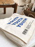 Youth Letter Graphic Canvas Shopper Bag Bags