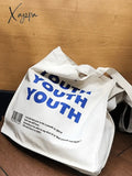 Youth Letter Graphic Canvas Shopper Bag Bags