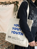 Youth Letter Graphic Canvas Shopper Bag White / One Size Bags