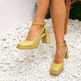 Xajzpa - Women Summer Vintage Square Toe Ankle Strap Heeled Mary Janes