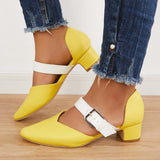 Xajzpa - Block Low Heel Mary Jane Pumps Pointed Toe Buckle Dress Shoes