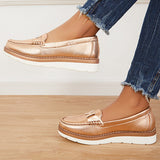 Xajzpa - Women Golden Loafers Leather Slip on Flats for Women