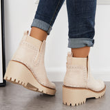 Xajzpa - Round Toe Platform Wedge Chelsea Booties Lug Sole Ankle Boots