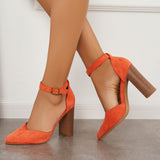 Xajzpa - Casual Chunky Block High Heel Pumps Pointed Toe Ankle Strap Heels