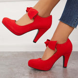 Xajzpa - Thick Heel Mary Jane Pumps Bowknot Round Toe Ankle Strap Heels