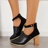 Xajzpa - Retro Black Chunky Stacked High Heels Ankle Strap Boots