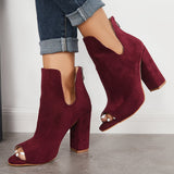 Xajzpa - Cut Out Peep Toe Block Chunky High Heel Ankle Boots