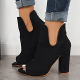 Xajzpa - Cut Out Peep Toe Block Chunky High Heel Ankle Boots