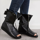 Xajzpa - Women's Open Toe Ankle Boots Fashion Flat Booties Zip Up Boots