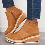 Xajzpa - Casual Wedge Sneakers Side Zipper Platform Wedge Ankle Boots