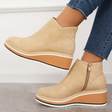 Xajzpa - Casual Wedge Sneakers Side Zipper Platform Wedge Ankle Boots