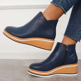 Xajzpa - Casual Wedge Sneakers Side Zipper Platform Wedge Ankle Boots