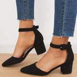 Xajzpa - Block Low Heel Pumps Pointed Toe Ankle Buckle Strap Heels