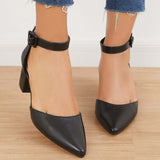 Xajzpa - Block Low Heel Pumps Pointed Toe Ankle Buckle Strap Heels