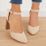 Xajzpa - Casual Chunky Block High Heel Pumps Pointed Toe Ankle Strap Heels