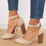 Xajzpa - Casual Chunky Block High Heel Pumps Pointed Toe Ankle Strap Heels