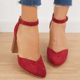 Xajzpa - Casual Chunky Block High Heel Pumps Pointed Toe Ankle Strap Heels