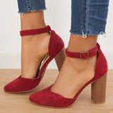 Xajzpa - Casual Chunky Block High Heel Pumps Pointed Toe Ankle Strap Heels