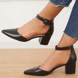 Xajzpa - Block Low Heel Pumps Pointed Toe Ankle Buckle Strap Heels