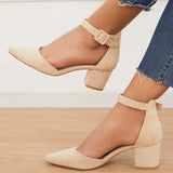 Xajzpa - Pointed Toe Ankle Strap Pumps Chunky Block Heel Dress Shoes
