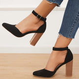 Xajzpa - Casual Chunky Block High Heel Pumps Pointed Toe Ankle Strap Heels