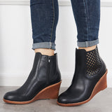 Xajzpa - Hollow Ankle Boots Closed Toe Stacked Wedge Heel Booties