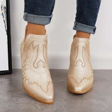 Xajzpa - Western Ankle Cowgirl Boots Slip on Cutout Chunky Heel Booties